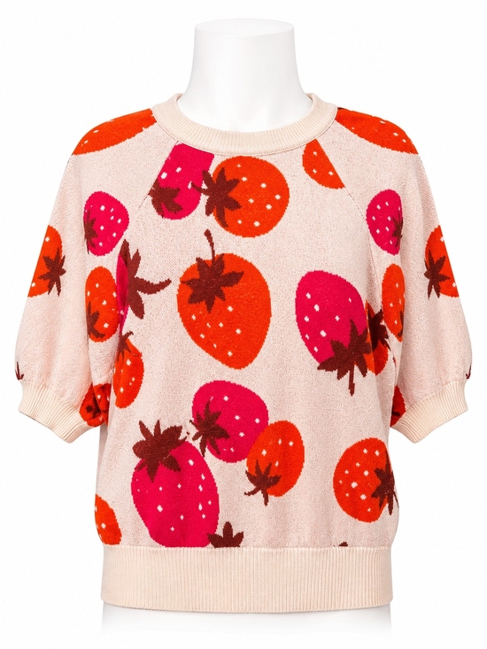 Ann Taylor Sweaters - Ann Taylor Fun Strawberry Print Sweater Pink Red Cream Soft Knit Medium